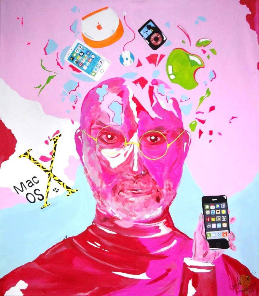 Apple STEVE JOBS Computer ORIGINAL Large C. Painting COA 2010 Rare . COLLECTOR