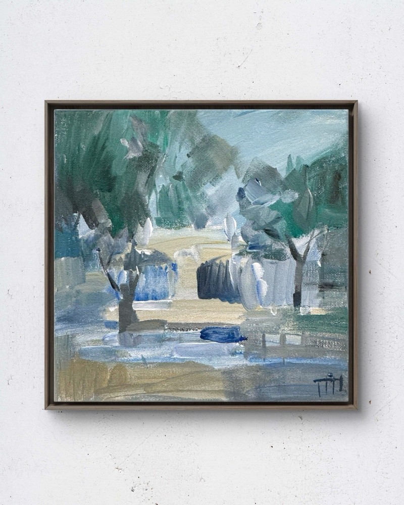 Fountain No.2 8×8 Original Landscape Acrylic Painting Canvas Wall Art