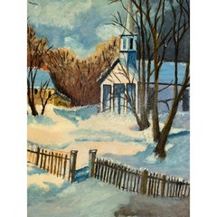 Vintage Winter Village Oil Painting Signed 1965 Framed Church Snow Scene Art