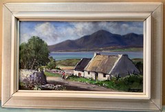 Rowland Henry Hill River Cottage Framed Oil Painting Circa 1930s