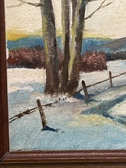 Frederick J Pearsall Landscape Painting Winter Barn Snow Vintage Rhode Island RI