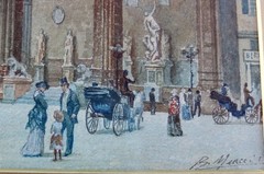 Ricciardo Meacci 1902 Watercolor Painting Piazza Della Signoria Florence, Italy