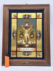 Original Berthold Großauer 24 Carat Gold Leaf House Blessing Back Glass Painting