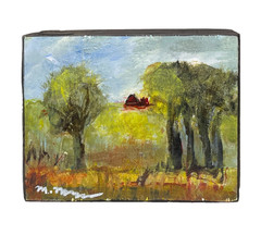 Mary Myers Original Landscape Red Barn Acrylic Painting Art Block Signed Impasto