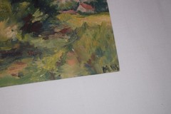 Vintage original painting Saint Vitus Church, Rudolfov, Czechoslovakia
