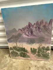 Vintage Southwest Desert Landscape Oil Painting Canvas Art Mountains Cactus