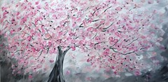 Cherry Blossom Painting 48×24 Pink Sakura Abstract Spring Wall Art Canvas