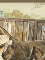 Bob Moline, Texan (1938-2021) Ranch Scene Watercolor Painting – „Breaking Pen“