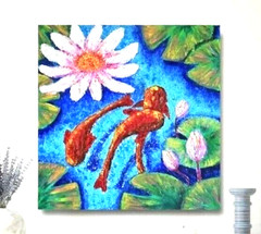 Lotus Koi Fish in Pond Acrylic Painting, Japan Koi Decoration Art.No Frame 40×40