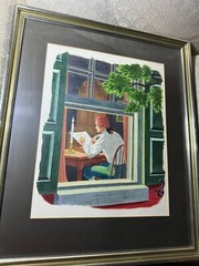 „A Colonial Scene Of A Man Writing Indoors“ Gouache Painting – Framed