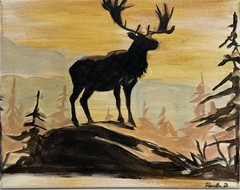 Original Abstract Expressionist Moose Landscape, 14×11 Canvas Signed