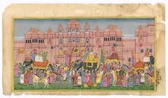 Indian old Miniature Painting Of Maharaja Procession Artwork 11.5×6.5 Inches
