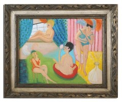 Vintage Burlesque Dancers Oil Painting On Canvas Board Nicely Framed