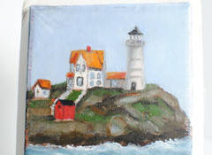 Oil on Canvas Lighthouse on the Ocean by Herbert Crooks Sealed 6.75 x 4.75 in