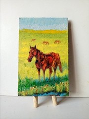Horse Impasto Painting Original Art Impression Oil Painting 8.1 x 5.1 in