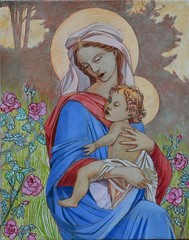 Madonna & Child with Roses – Original Oil Painting on Linen – 11×14 In – Floral