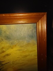 Framed Oil Canvas Painting Sailboat Seascape Impasto VTG original sunset art