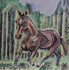 Original 12″x12″ horse oil painting on stretched canvas, signed on the back