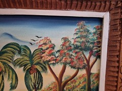 Vintage Haitian Folk Art Painting Signed A.J. Michel Hand Painted 26″ X 33″ EUC