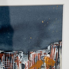 Mid Century Modern Danish Painting Art Abstract landscape Frame Cityscape Mcm
