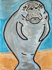 ACEO *Art Print Original Acrylic Marker „Manatee“ Hand Painted 2.5″ x 3.5″