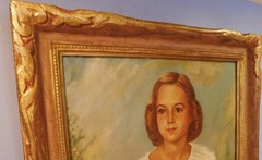 1940’s 50’s Portrait Oil Painting Of Young Lady NEO CLASSICAL GOLD FRAME 30 x 25