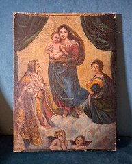 1800s Oil Painting Of Sistine Madonna 12.5 In. By 8.5 In.