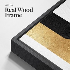 Large Framed Abstract Geometric Canvas Art 3PC Gold Black White 24×36