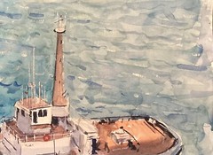 Original Watercolor Painting Tugboat 9”x12″