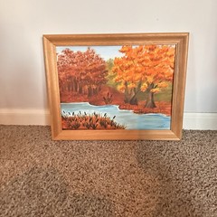 Vtg Original Landscape Painting Autumn Trees 12×16 Acrylic Canvas Board Framed