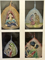 Original Painting On Peepal Sacred Fig Tree Leaves 12 x 14 Framed India Art