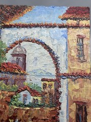 Original Oil Painting Village Street On Board 9” X 5.5” Incredible