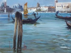 Claudio Simonetti Oil Painting Venice Canal Gondolas Seascape 60×90cm Framed