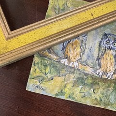 Frederick Wetzel Original Owl Painting Signed Folk Art 3 Owls Framed Miniature