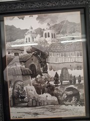 Signed Framed Original Monochrome Watercolor Ink Wash 2002 Traditional Village