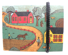 American Folk Art Farm Painting On Wood Unsigned Original Wall Art 12×16
