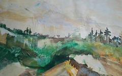 HELEN RYF – Vintage Mixed Media/Collage Landscape Painting – Canada – C. 1990