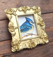 Blue jay bird mini gold ornate framed print of watercolor painting