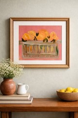 Peach Still Life Painting 11×14 Original Acrylic Canvas Basket of Peaches.