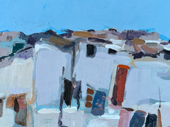 Heinz Rosien (b.1919- ) „Southwest Desert Village/ Ranch“ Oil Painting on Board
