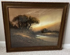 24” x 24” Antique Pastel Landscape Painting, Signed George Francis Brossart