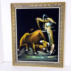 Vintage Matador Bull Fighter Black Velvet Painting Original Frame MCM 20×16