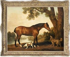Hand-painted classical animals oil painting art horse and dog on canvas 30″X40″
