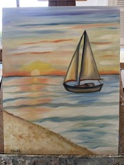 Original oil painting 11 x 14 inches beautiful sunset sailboat