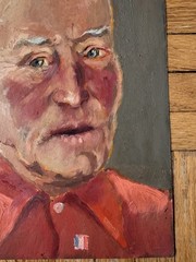 Vintage C.1940 Portrait Oil on Paper Man in Red Shirt Attr Jean Schweckler13x10