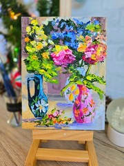 Colourful Flowers Vases Oil Painting 15x20cm Plants Art Painting on Painting Board
