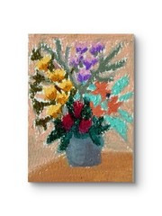 Original ACEO Abstract Impressionism Mini Floral Plant Painting Oil Pastel