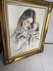 Pastel & Charcoal Art Mother w’ Child Artist Levin 1975 BEAUTIFUL VINTAGE FRAME