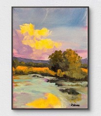 R Stevens 9×12 Original Acrylic Sunset Trees Landscape