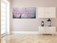 Cherry Blossom Painting 48×24 Pink Sakura Abstract Spring Wall Art Canvas